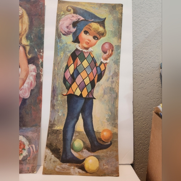 Set of 4 Vintage 1960s Goji Big Eye Harlequin Girls Prints - Picture 5 of 5